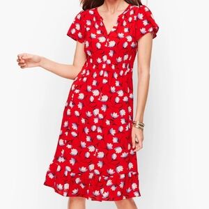 Talbots Red Floral Dress Romantic Feminine Flutter Sleeves Size 20 WP